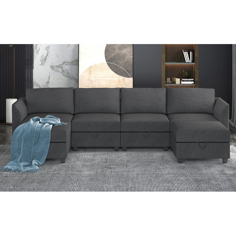 Latitude Run Convertible Sectional Couch With Storage Space Modular Sectional Sofa With Ottomans U l Shaped Sectional Couches For Living Room